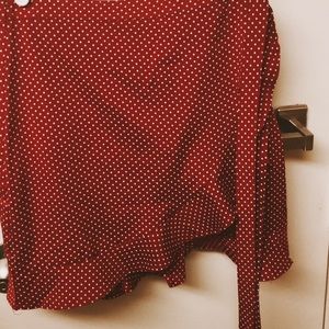 Red Dotted Wrap Mini Skirt